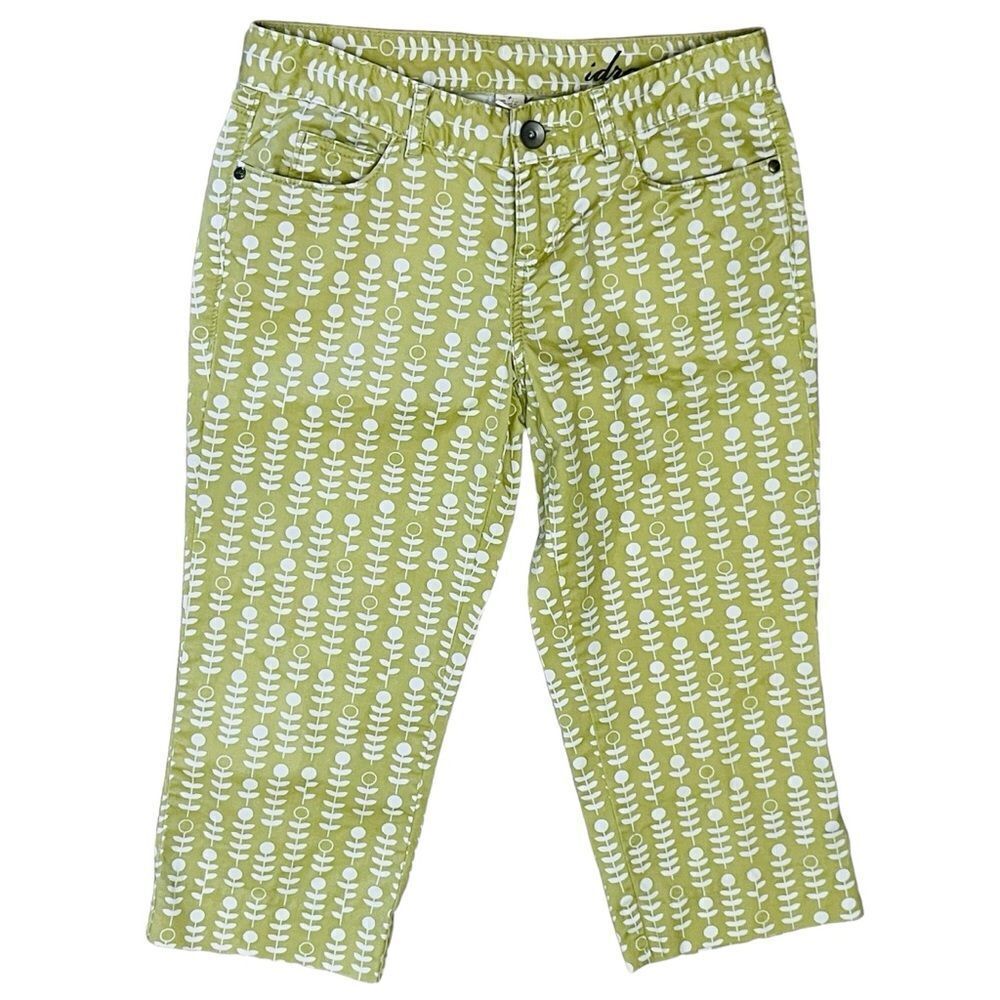 Anthropologie Idra Pants Lemon/Green Folkloric Floral Crop Capris Sz 2